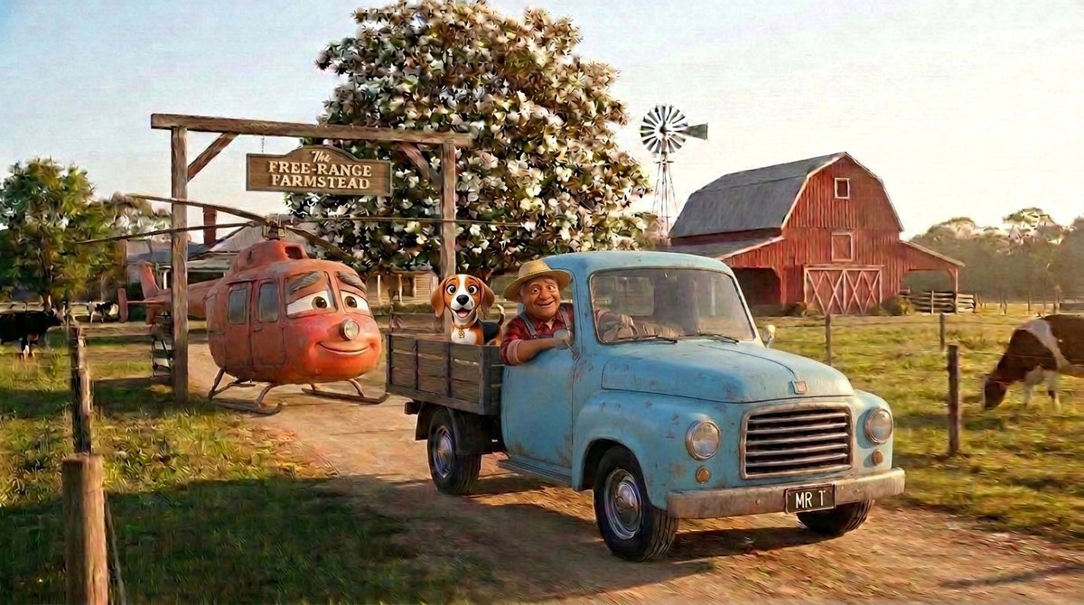 Farmer Jim and Binnie set off from the Free-Range Farmstead